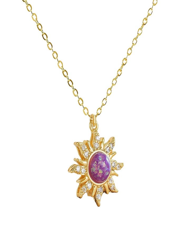 TACBSP Rapunz Sun Necklace for Women Tangled Necklace Sun Necklaces Opal Pendant Neckalces Healing Crystal Necklaces Christmas Trendy Jewelry(purple) - Image 1